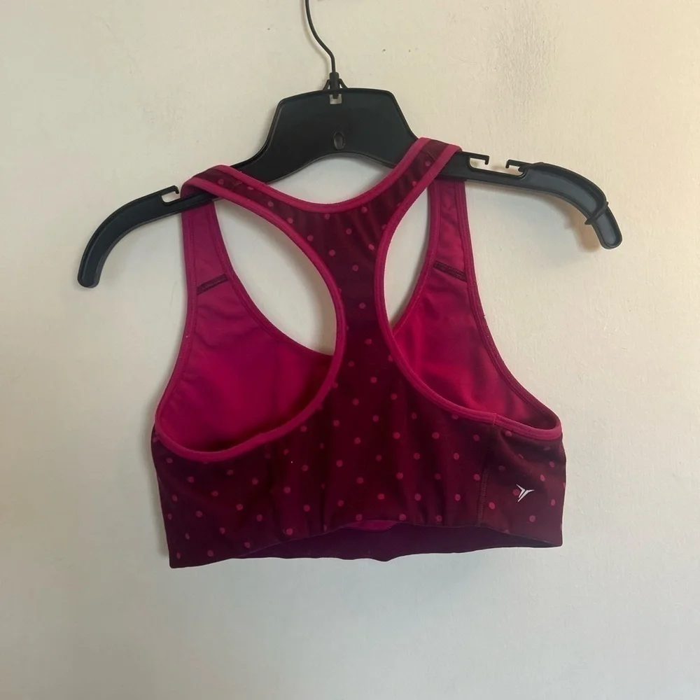 Old Navy active go dry, medium burgundy, pink polkadot, sports bra